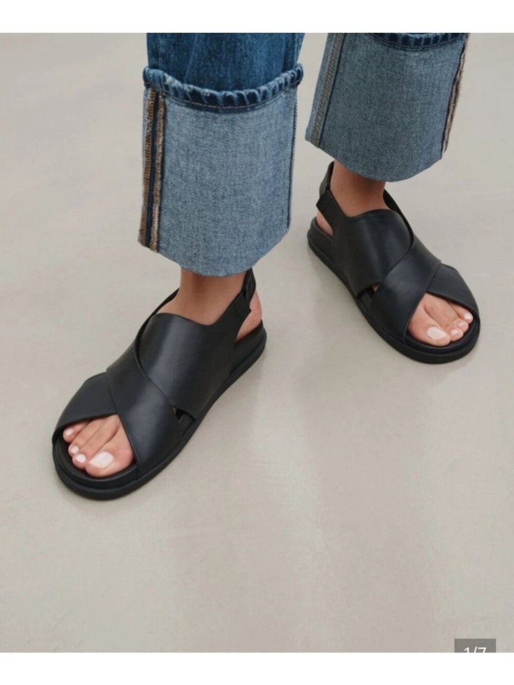 Marcella Heidi Black Leather Flat Sandals Size EU 39/US 9 MSRP $185